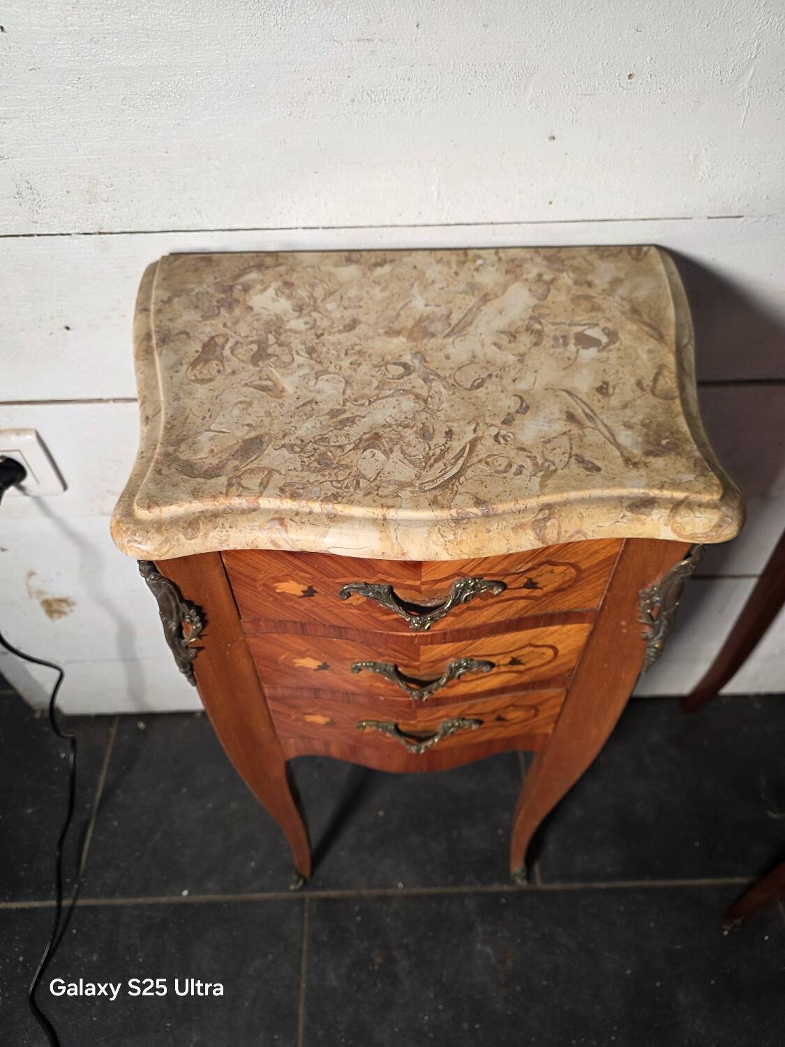 Louis XV style curved bedside table in marquetry