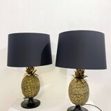 Paire de lampes de table ananas en laiton