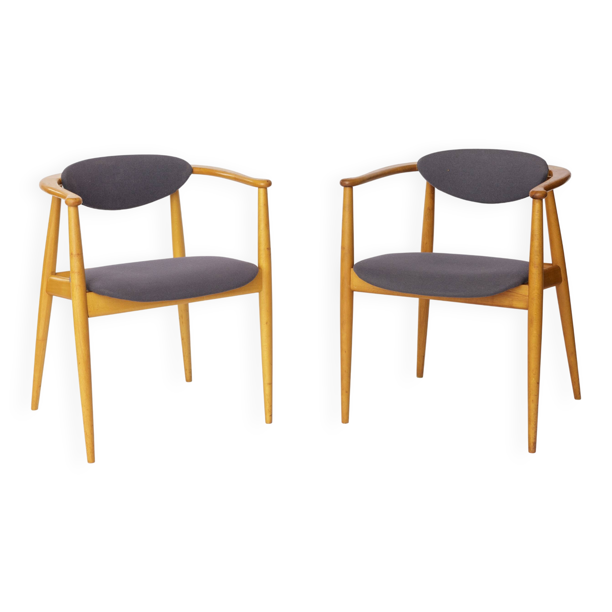 Pair of Mid-Century Armchairs, 1960s–70s German Vintage, Beech Wood
