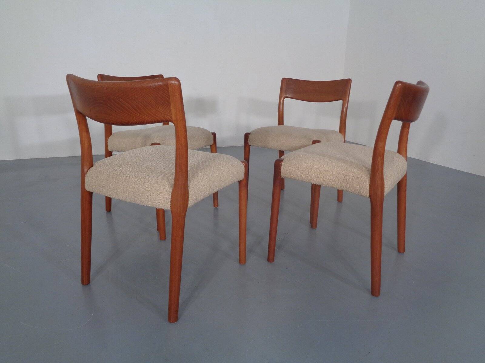 Danish Solid Teak Dining Chairs, 1960s, Set of 4