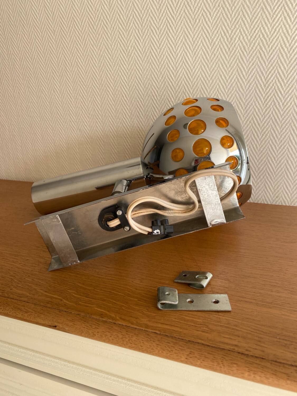 Space age wall lamp, chrome metal, 70s