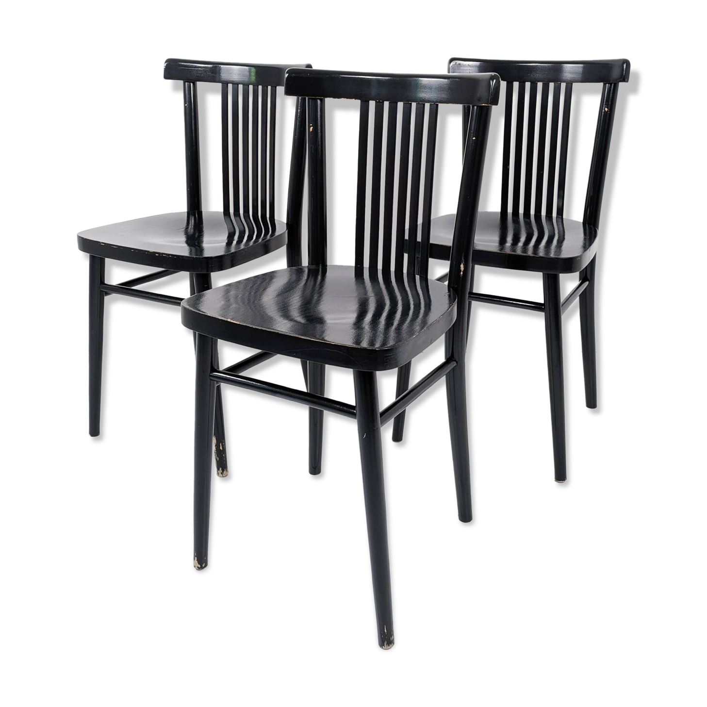 Lot de 3 chaises bistrot vintage bois courbé, style café viennois 60s