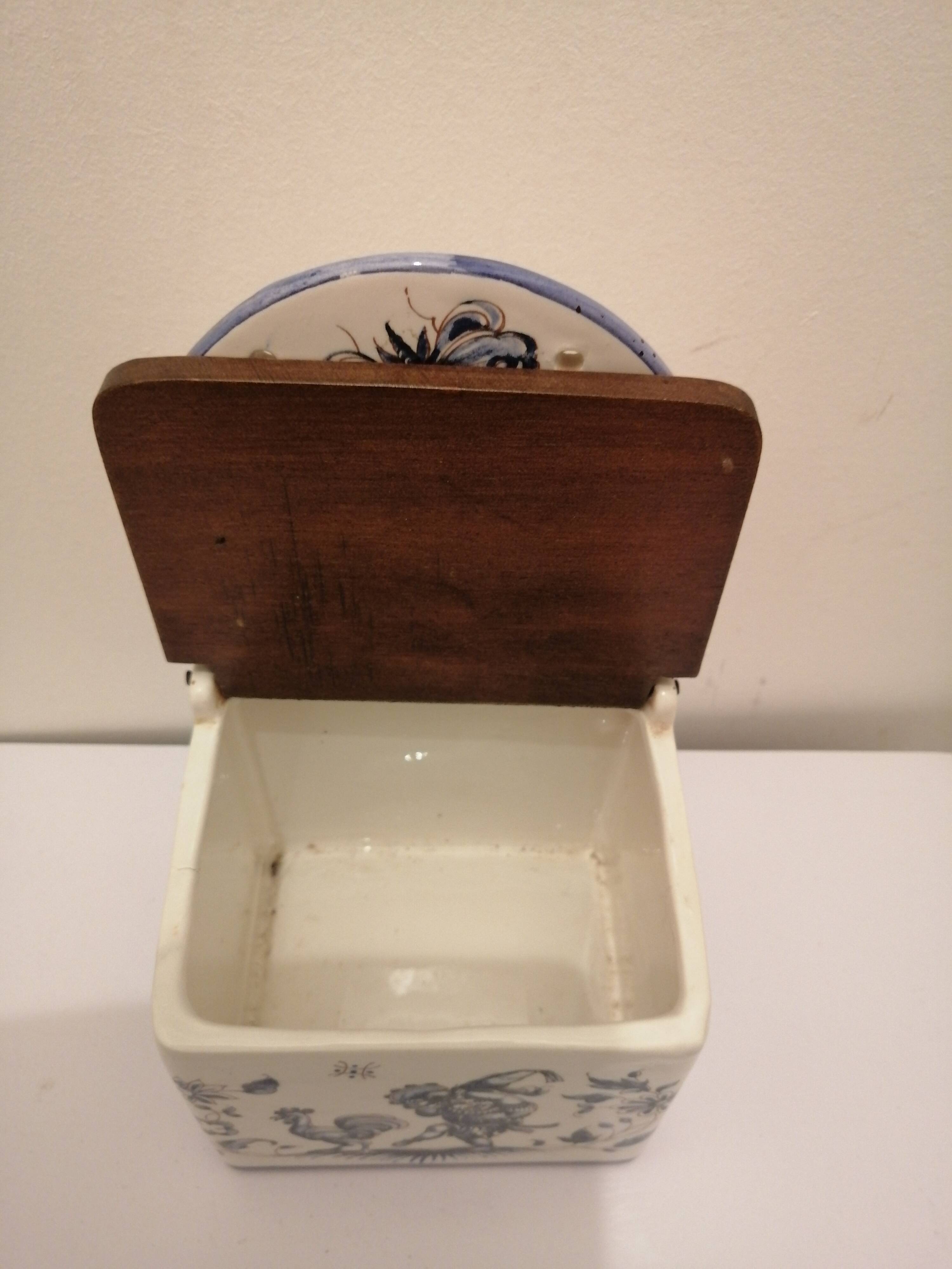 Vintage ceramic and wood salt box
