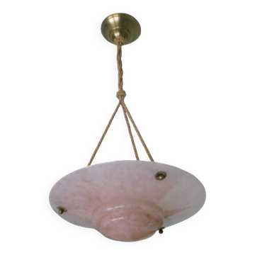 Suspension avec abat-jour dégradé rose et corde tressée, 1940