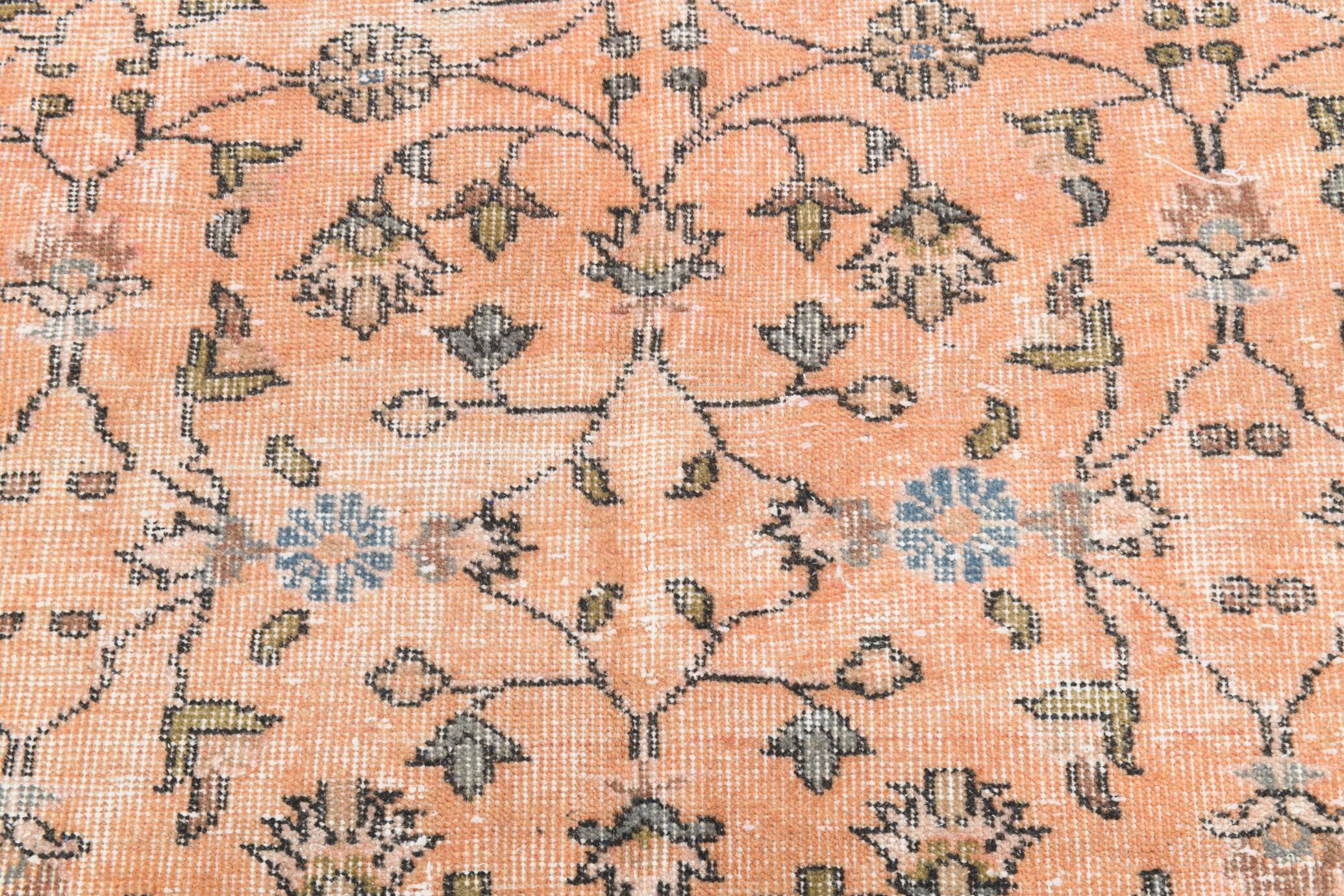 7x10 Soft Pastel Orange Handmade Floral Turkish Vintage Rug