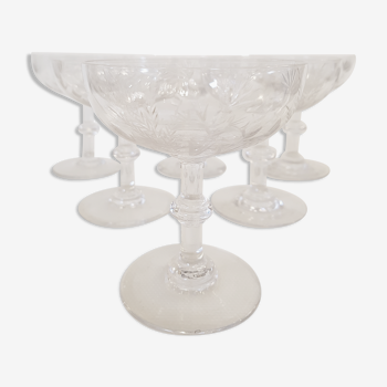 6 champagne glasses in Saint Louis crystal, Talma model, 1930