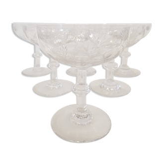 6 champagne glasses in Saint Louis crystal, Talma model, 1930