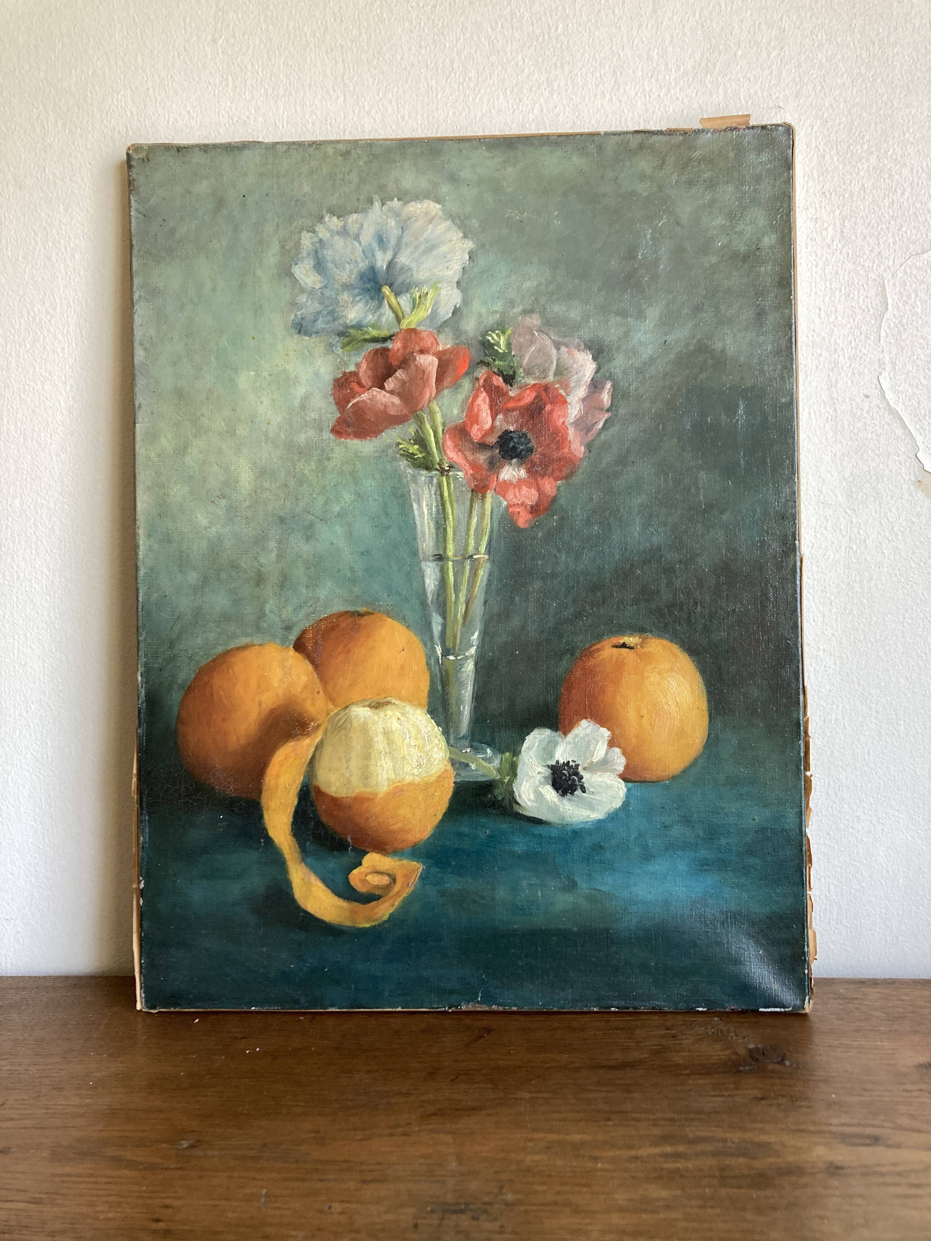 Oil on canvas anemone flowers 1920s