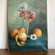 Oil on canvas anemone flowers 1920s
