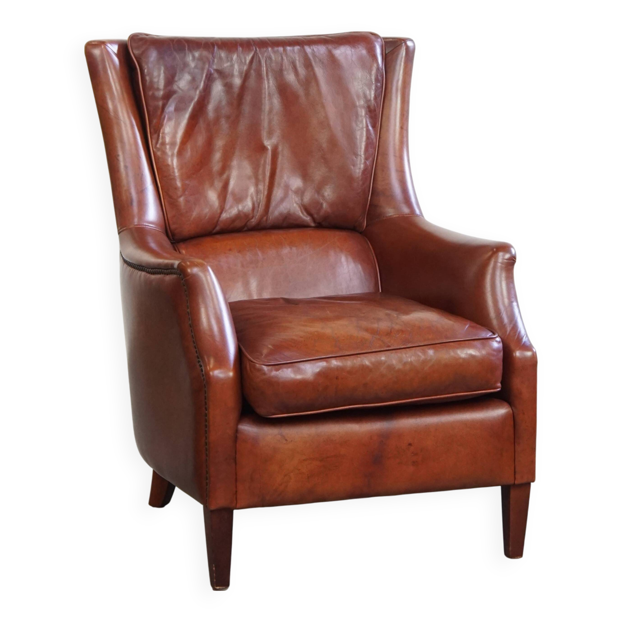 Armchair Made from Cognac-Colored Cowhide Leather