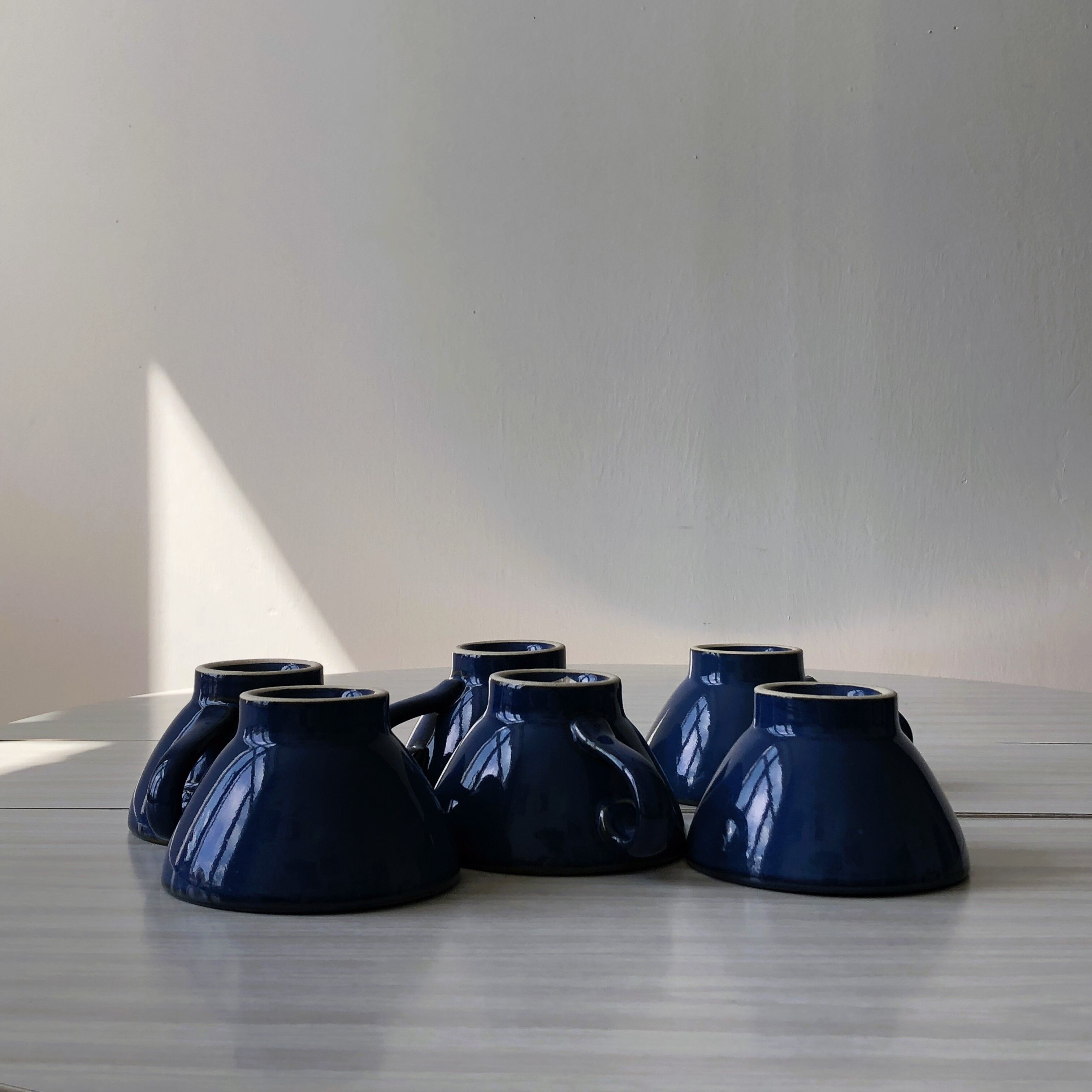 Set of 6 cups in handcrafted blue glazed stoneware