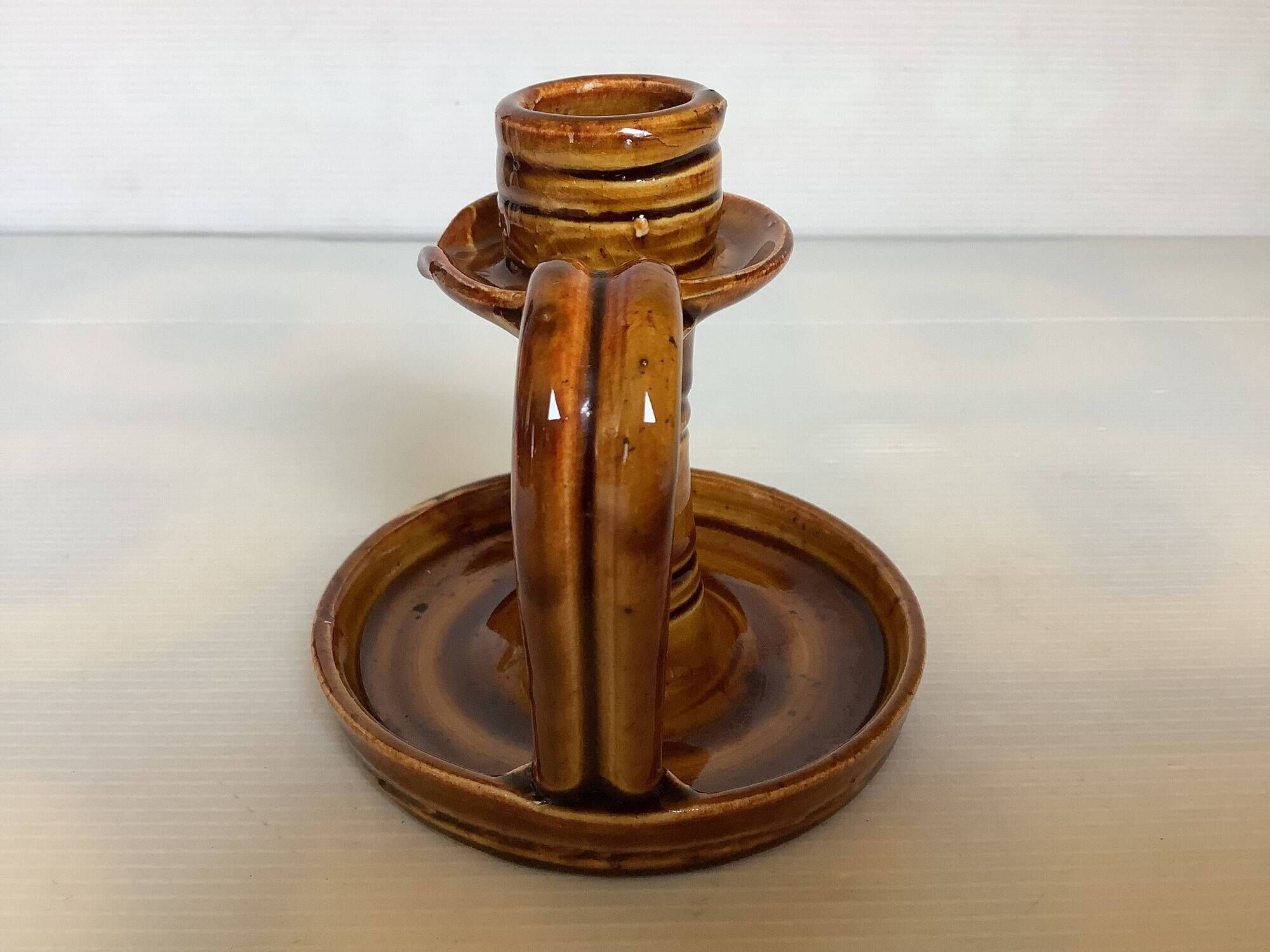 Ochre brown ceramic candle holder