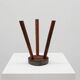 Brutalist French solid oak tripod stool with metal rim, 1850s