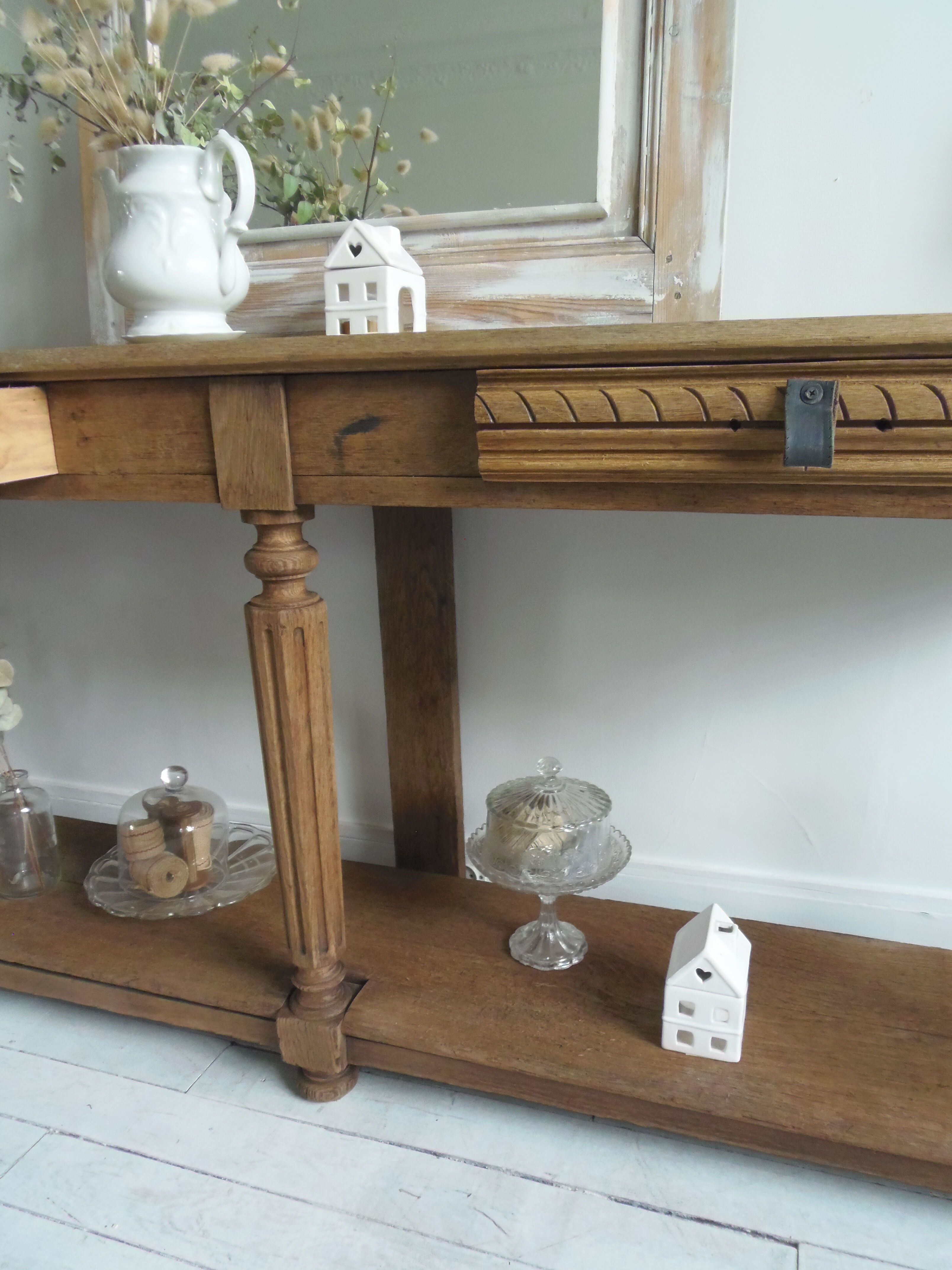 Old solid oak console waxed finish