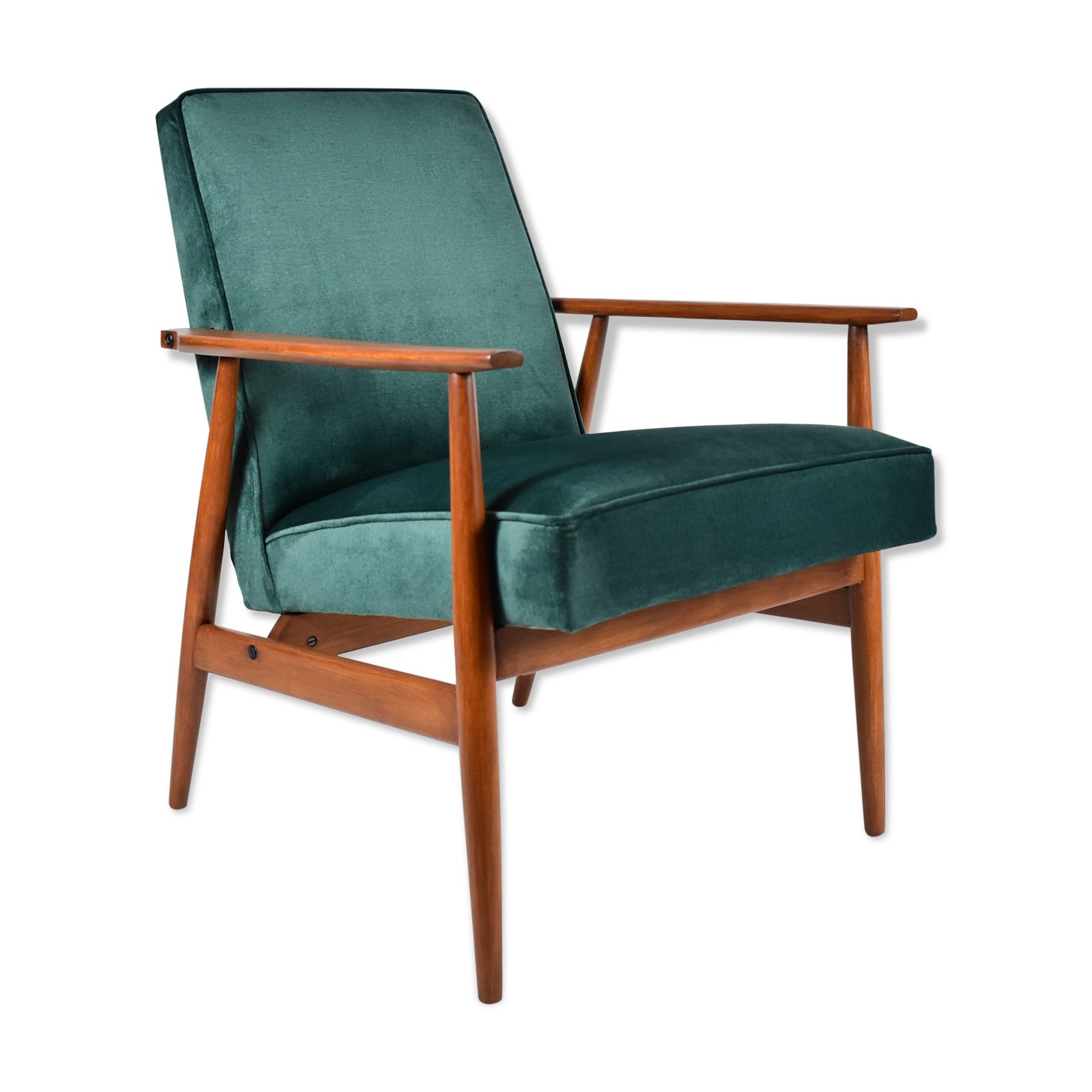 Vintage armchair "Fox" - designer H. Lis, 1970s, green bottle velvet