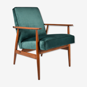 Fauteuil vintage « Fox » - designer H. Lis, années 1970, velours bouteille verte