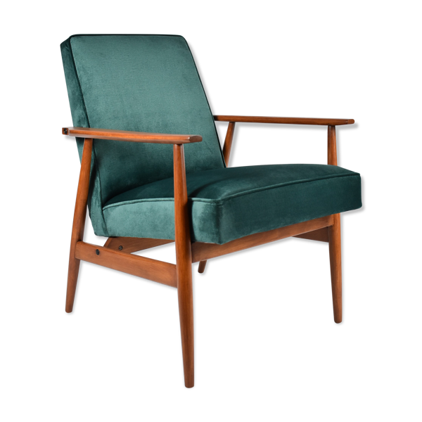 Fauteuil vintage ''Fox'' - designer H. Lis, années 1970, velours vert bouteille