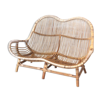 Bench / vintage and atypical rattan sofa