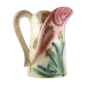 Pichet barbotine clairefontaine "les poissons" majolica jug fish 19th