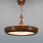 Large wooden art deco ufo chandelier, 1930s
