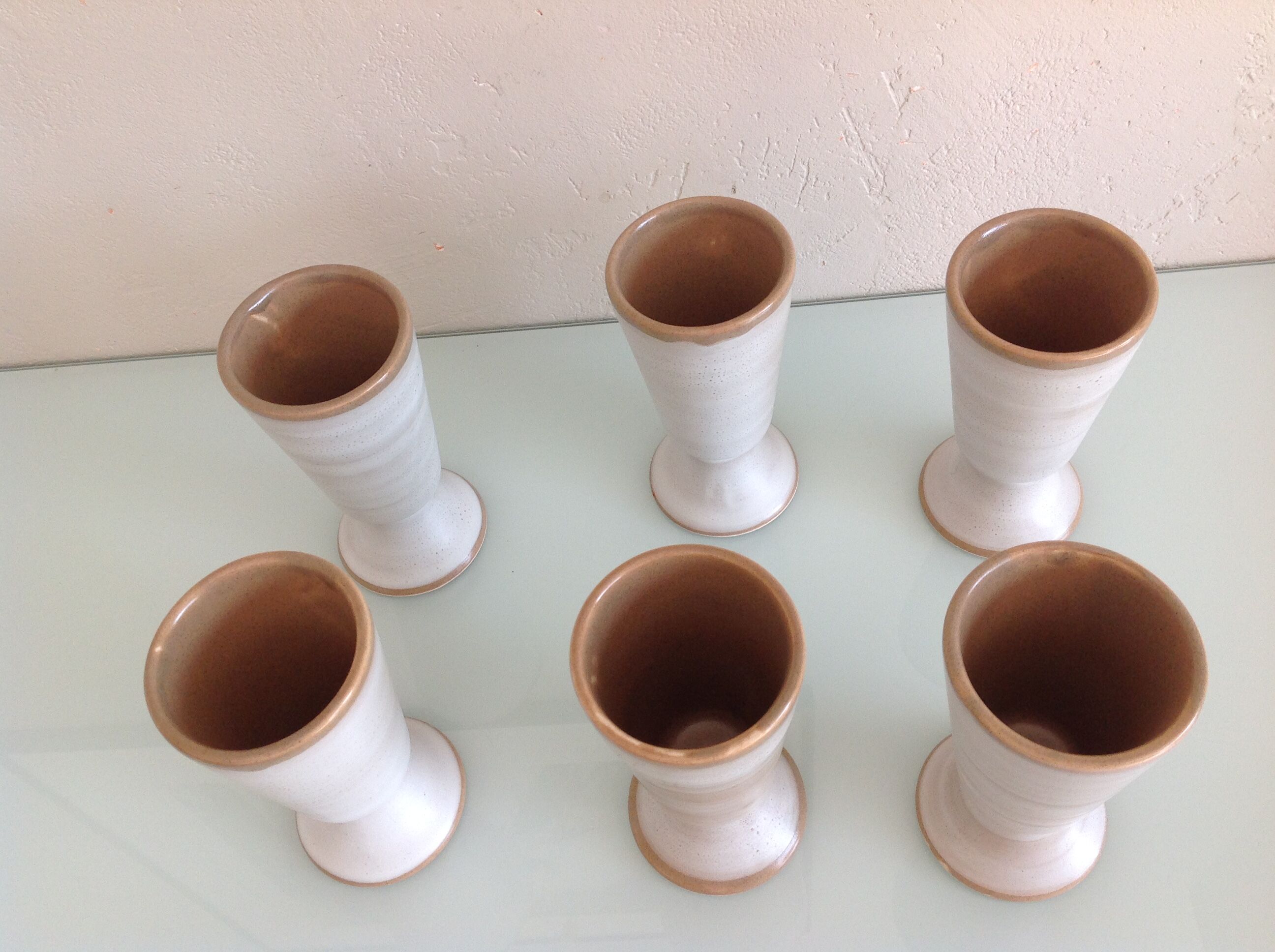 Suite of six mazagrans in grey-beige / vintage ceramic 70s-80s