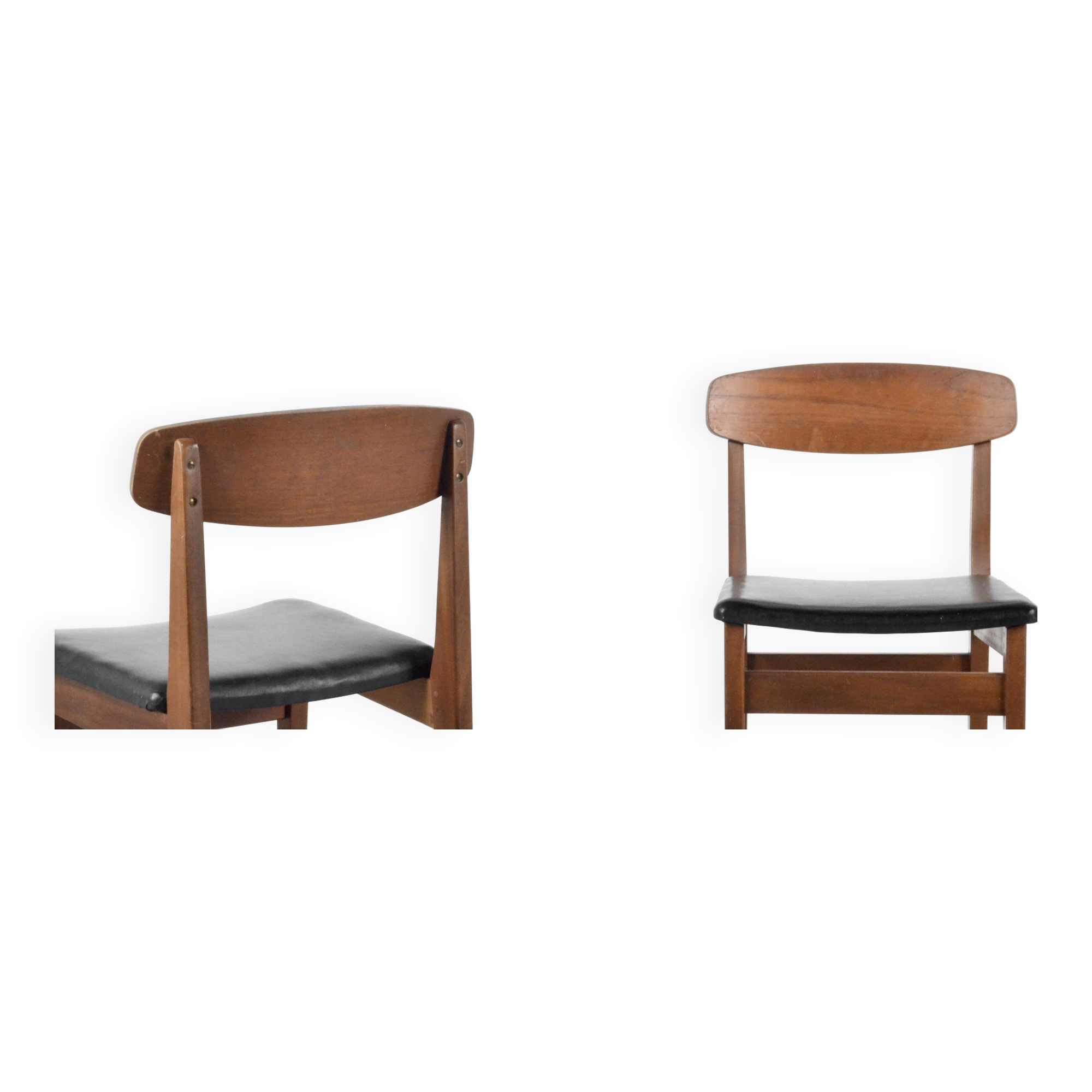 Set Of 4 Midcentury Teak And Leatherette Chairs.