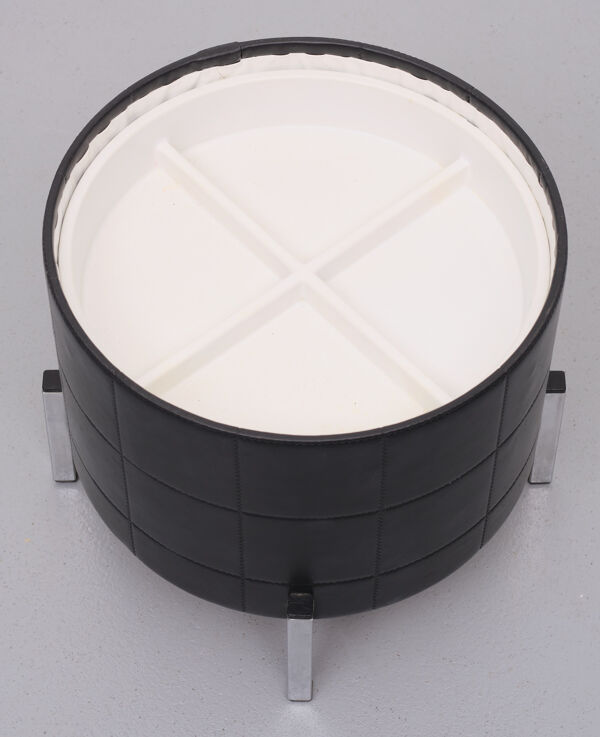 Tabouret de couture en faux cuir noir, années 1960