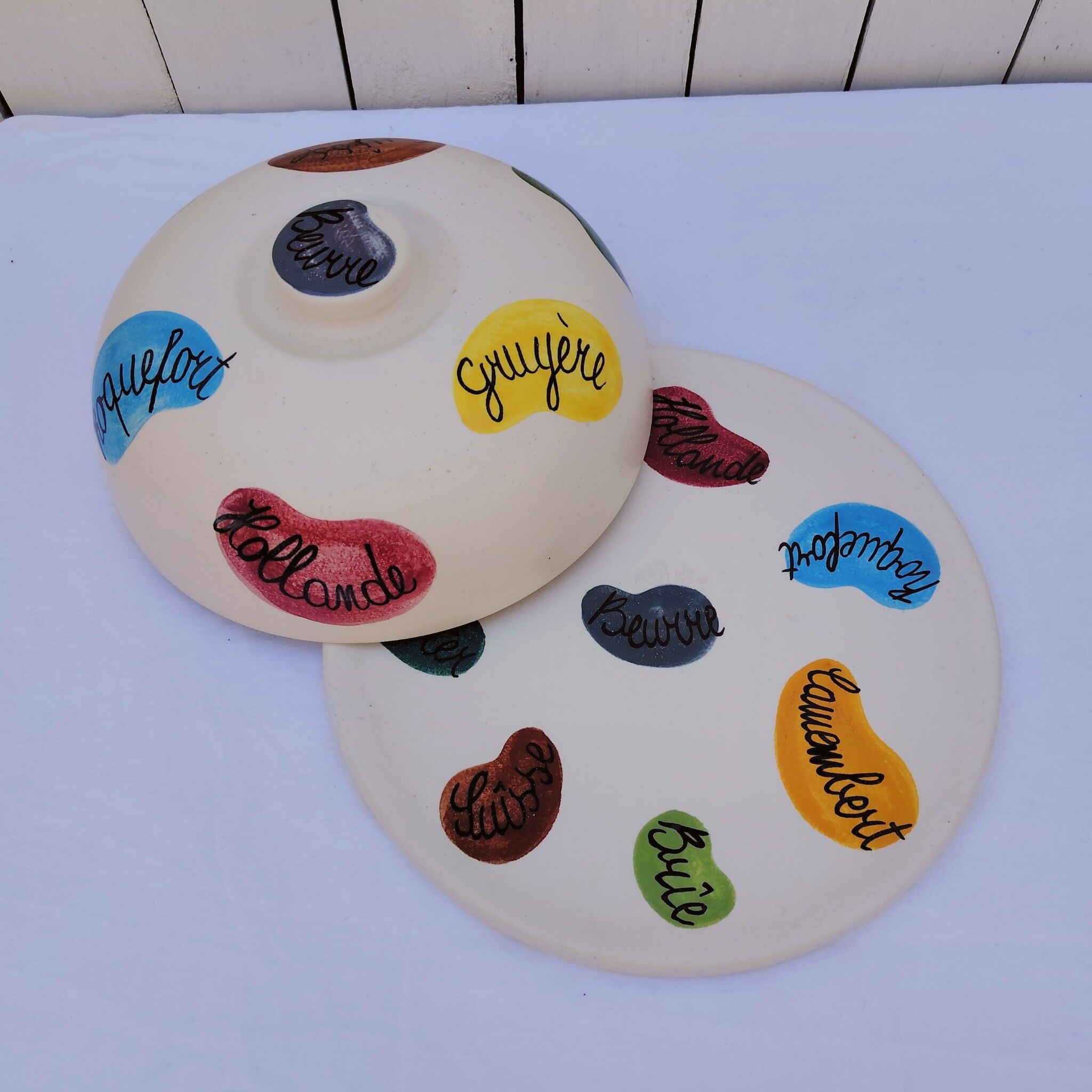 Cheese dome plate, ceramic, Elchinger, 1960s design