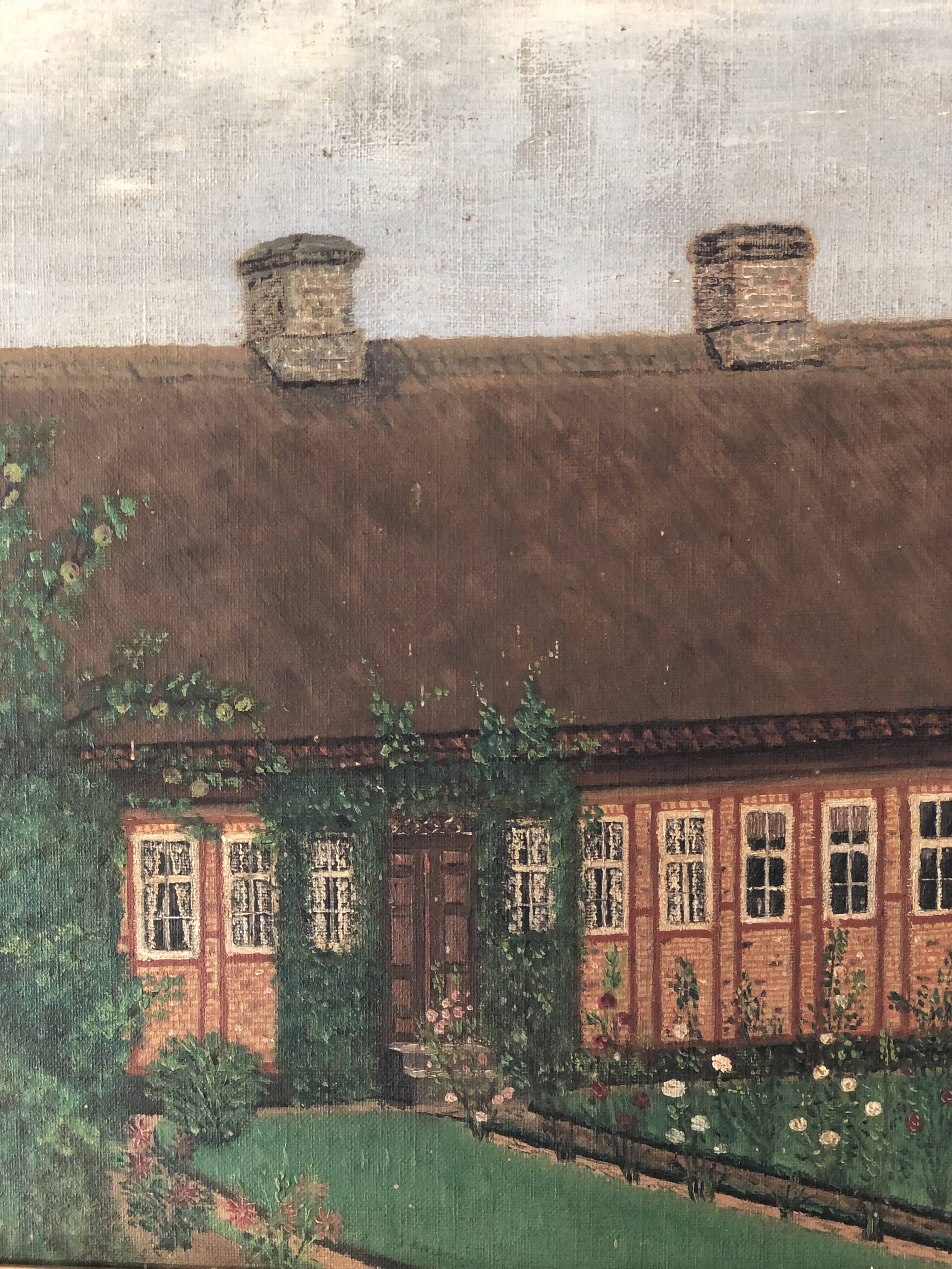 Original Vintage Oil Painting of a Cottage with Garden ( circa 1940)
