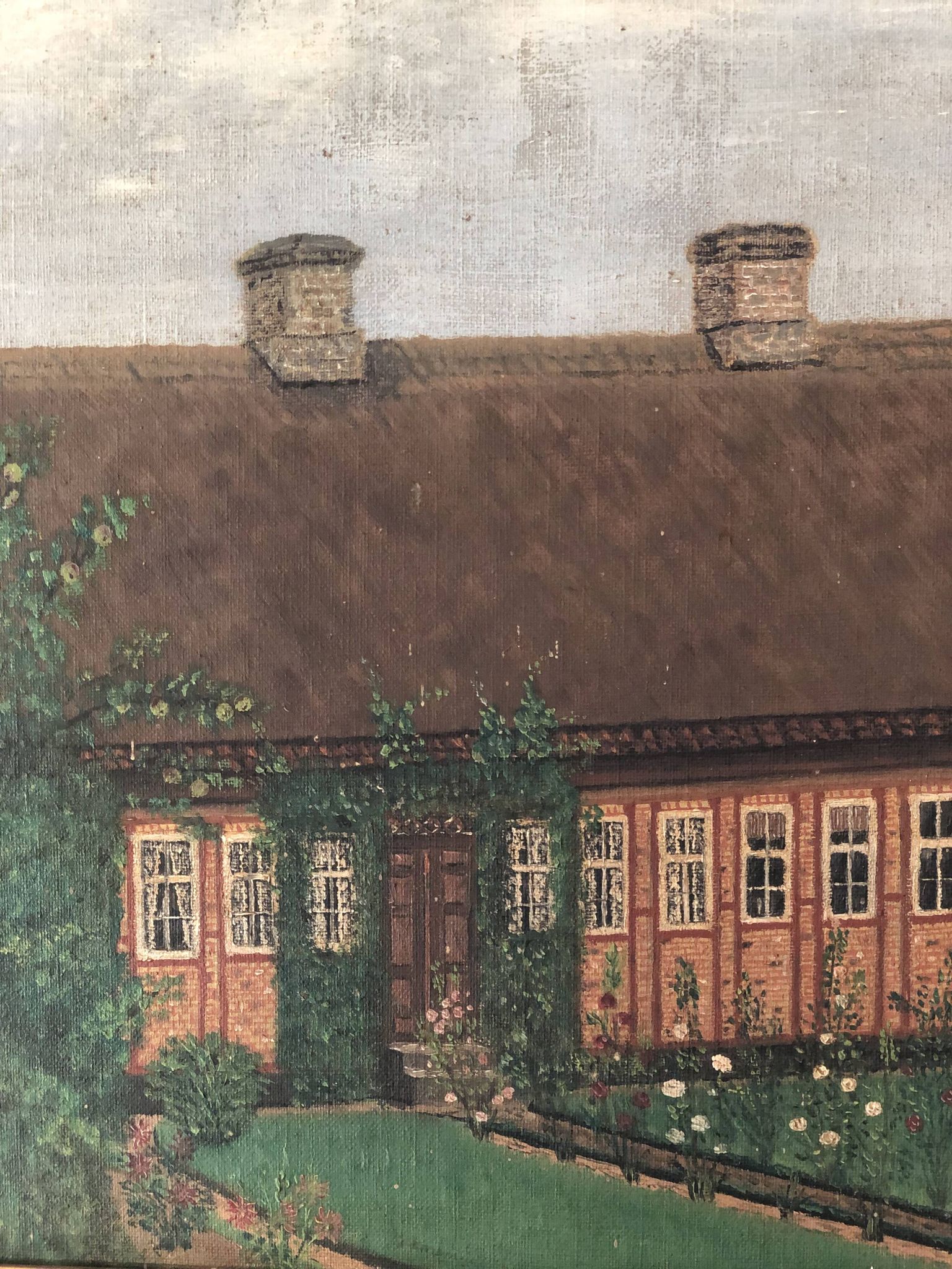 Original Vintage Oil Painting of a Cottage with Garden ( circa 1940)