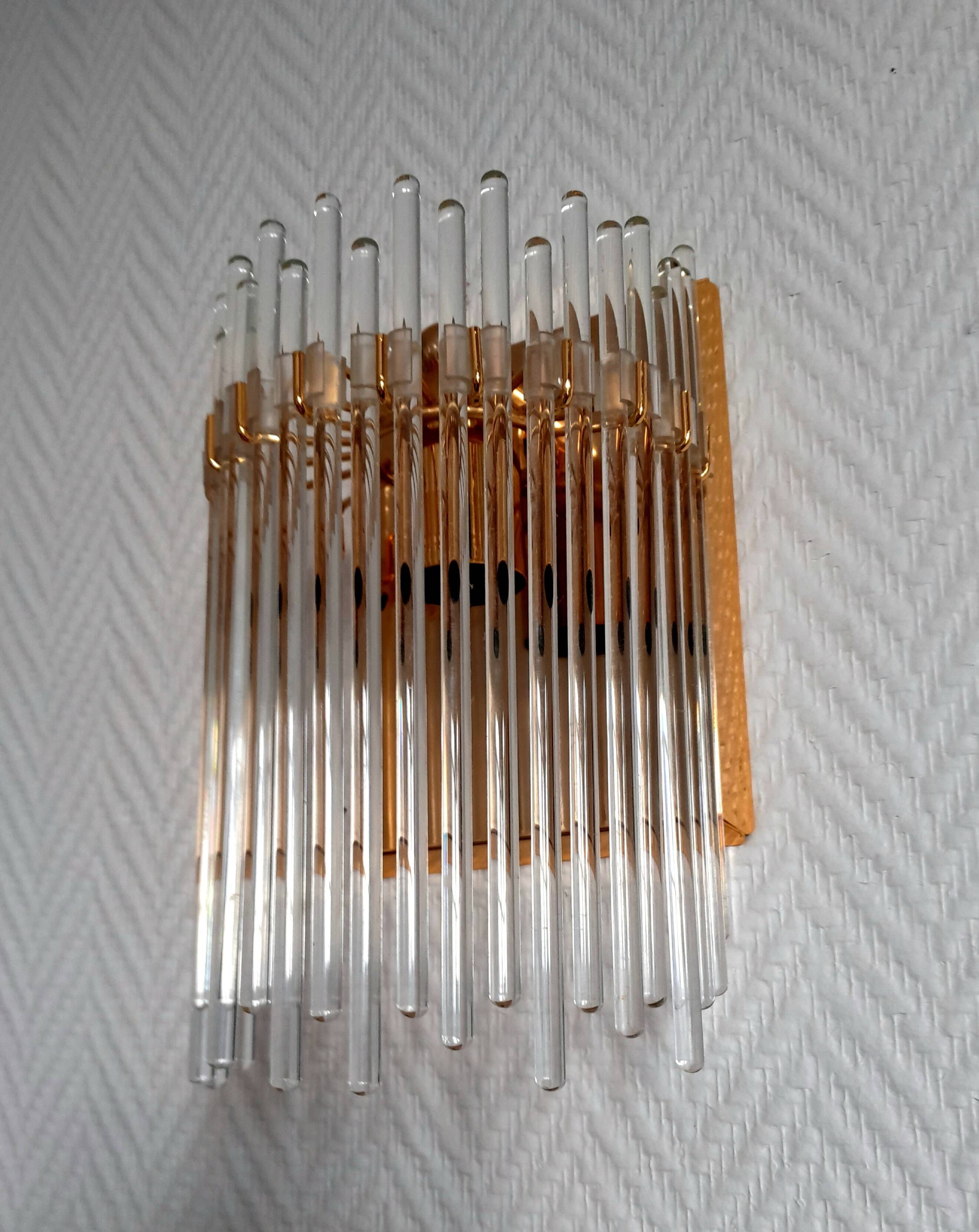 Pair of brass wall lights with waterfall tassels, Italy 1970