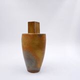 Vintage brown ceramic vase stamped "PV"