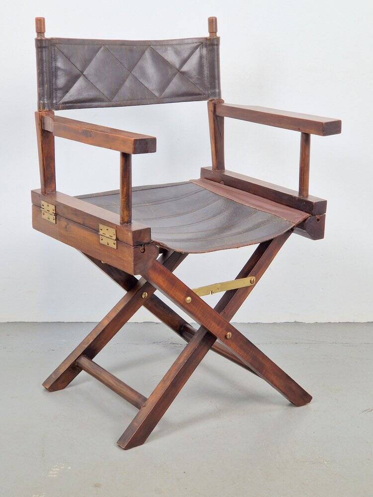 Vintage Director's Folding Chair in Wood and Leather, 1970s
