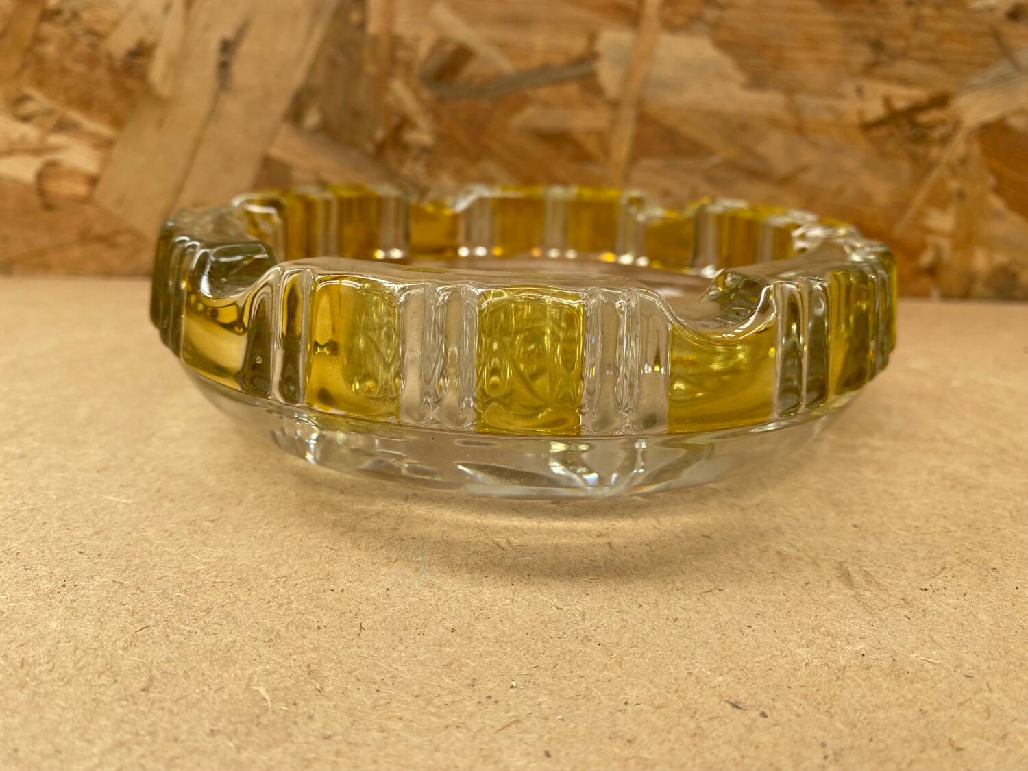 Antique Vintage Clear & Yellow Glass Ashtray