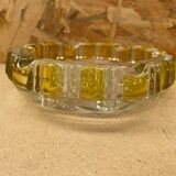 Ancien Cendrier Verre Transparent & Jaune Vintage