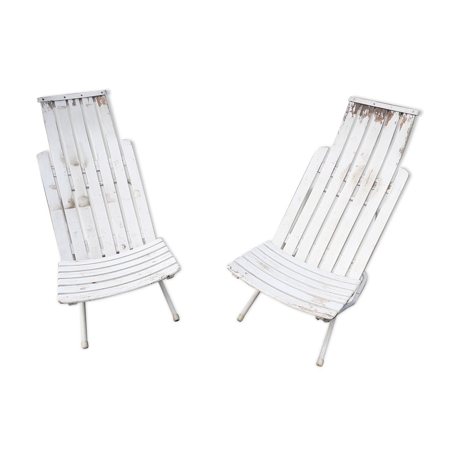 Pair of iron and old wood garden chairs