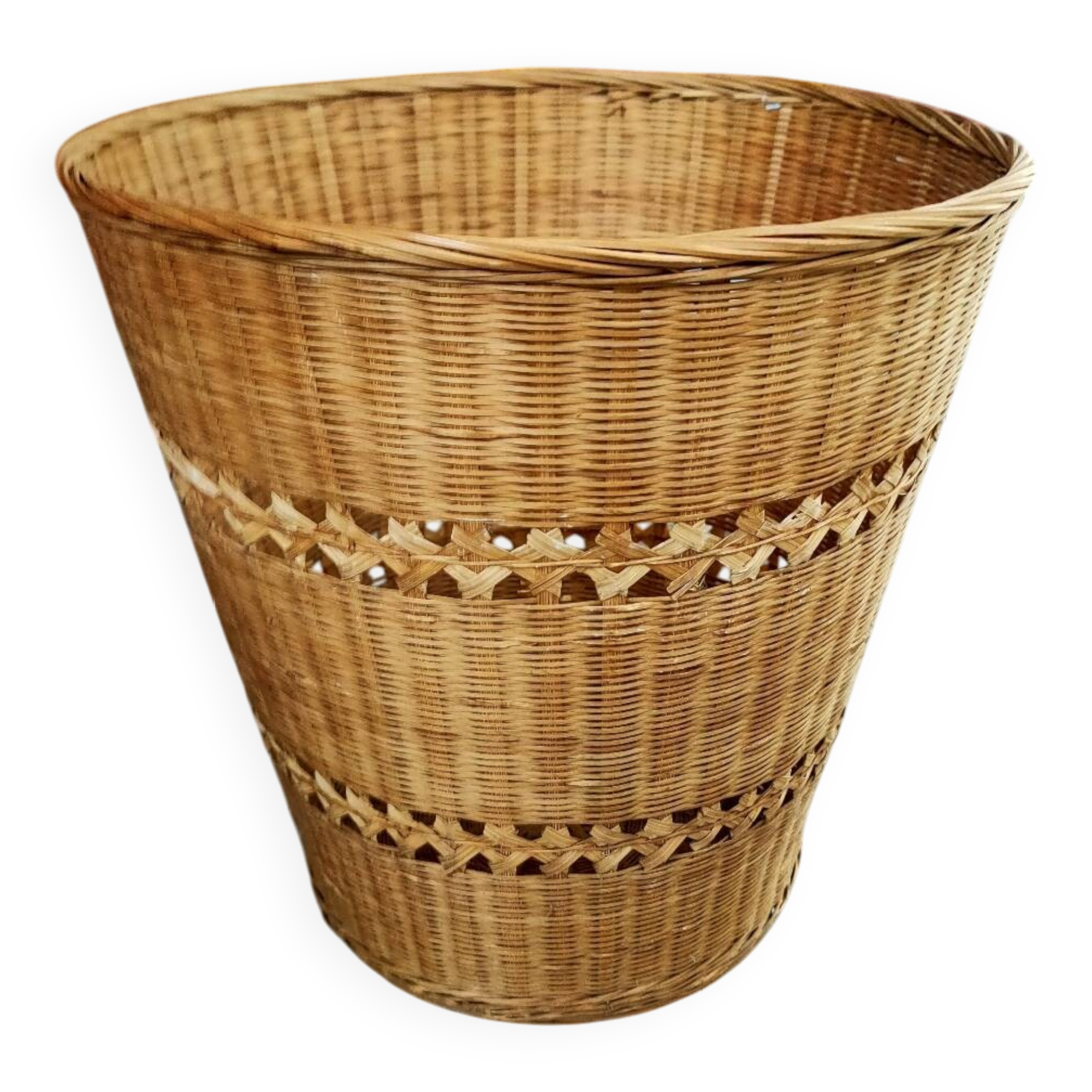 Vintage rattan wastepaper basket