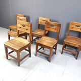 Vintage oak brutalist chairs, 1960s