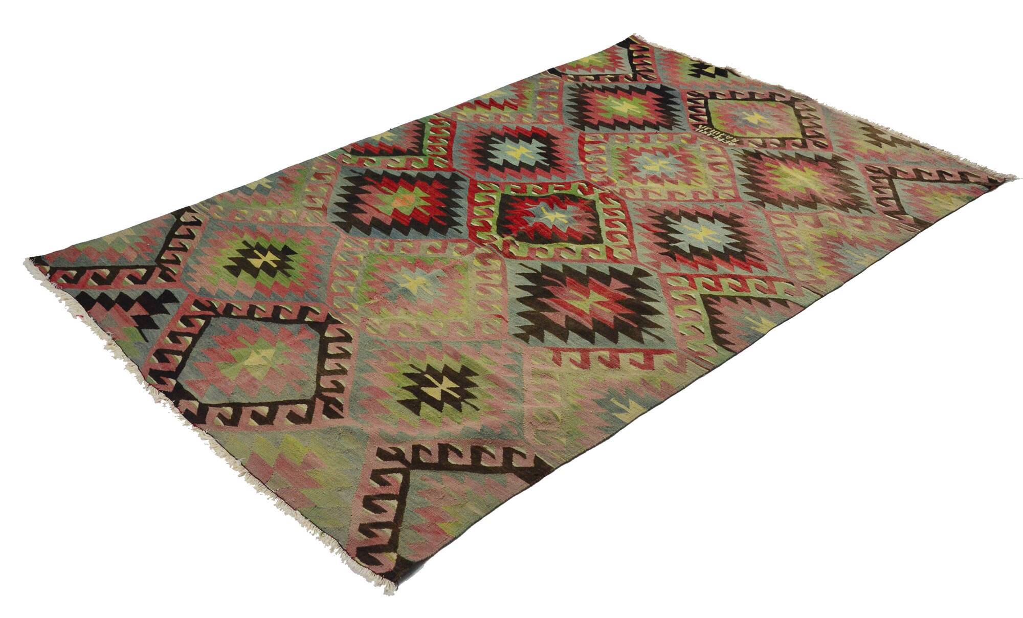 Turkish Kilim Yoruk Vintage 178x284 cm Geometric Beige and Red