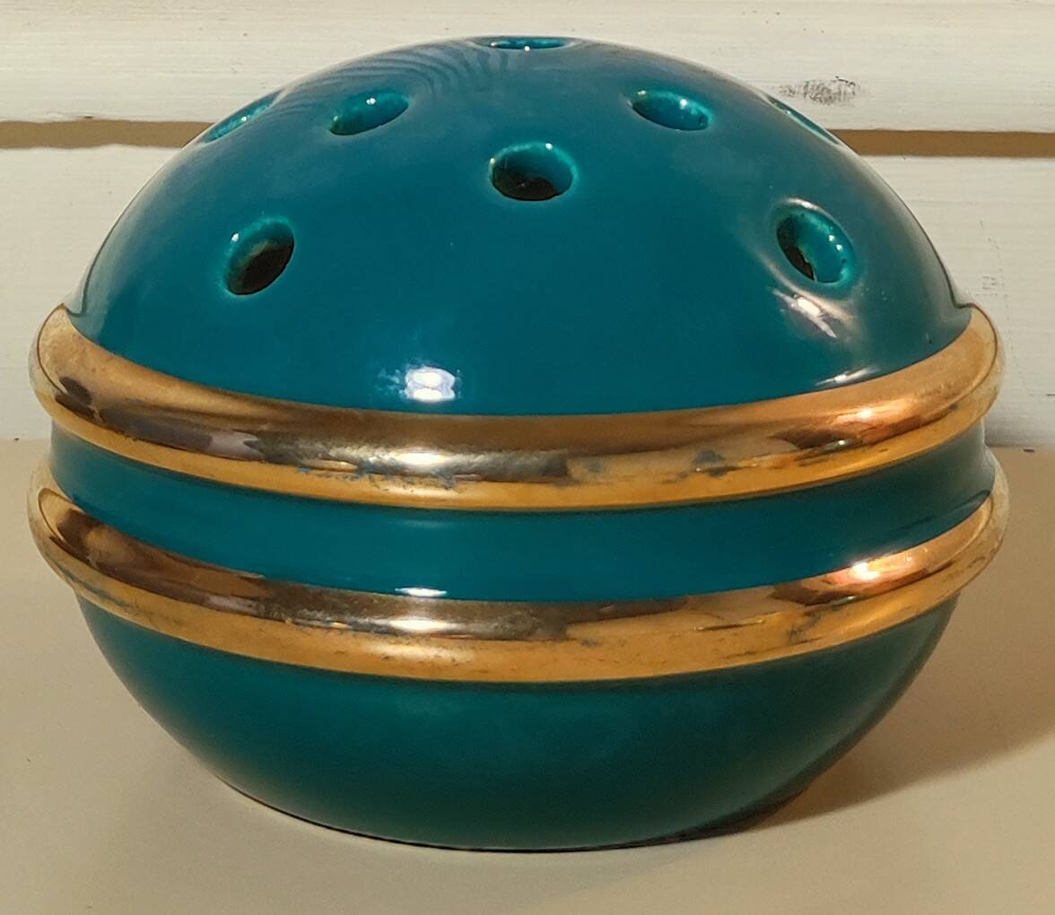 Art Deco green & gold flower ball vase