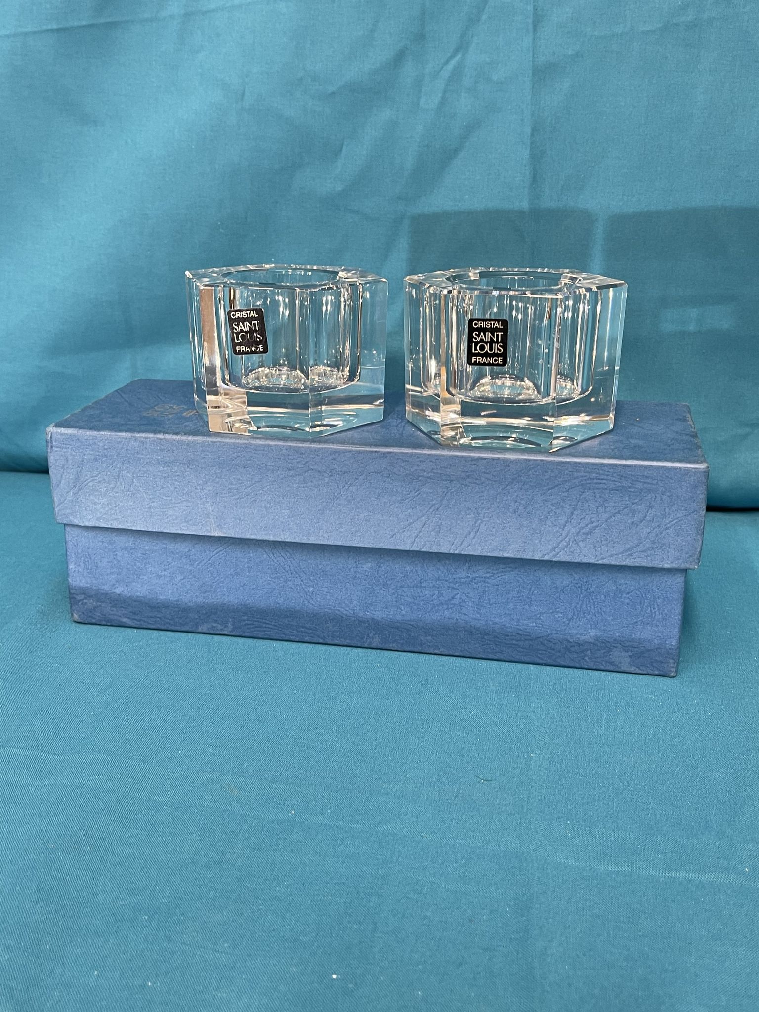 Pair of crystal candle holders saint-louis original box