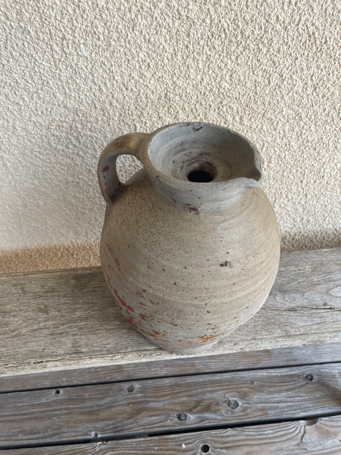 Antique small stoneware wine jug French wine oil ca