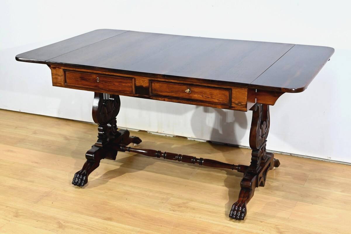 Desk Table with Shutters in Solid Rosewood, Restoration Period – Early 19th Century