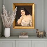 Tableau ancien représentant une jeune femme du 19ème siècle