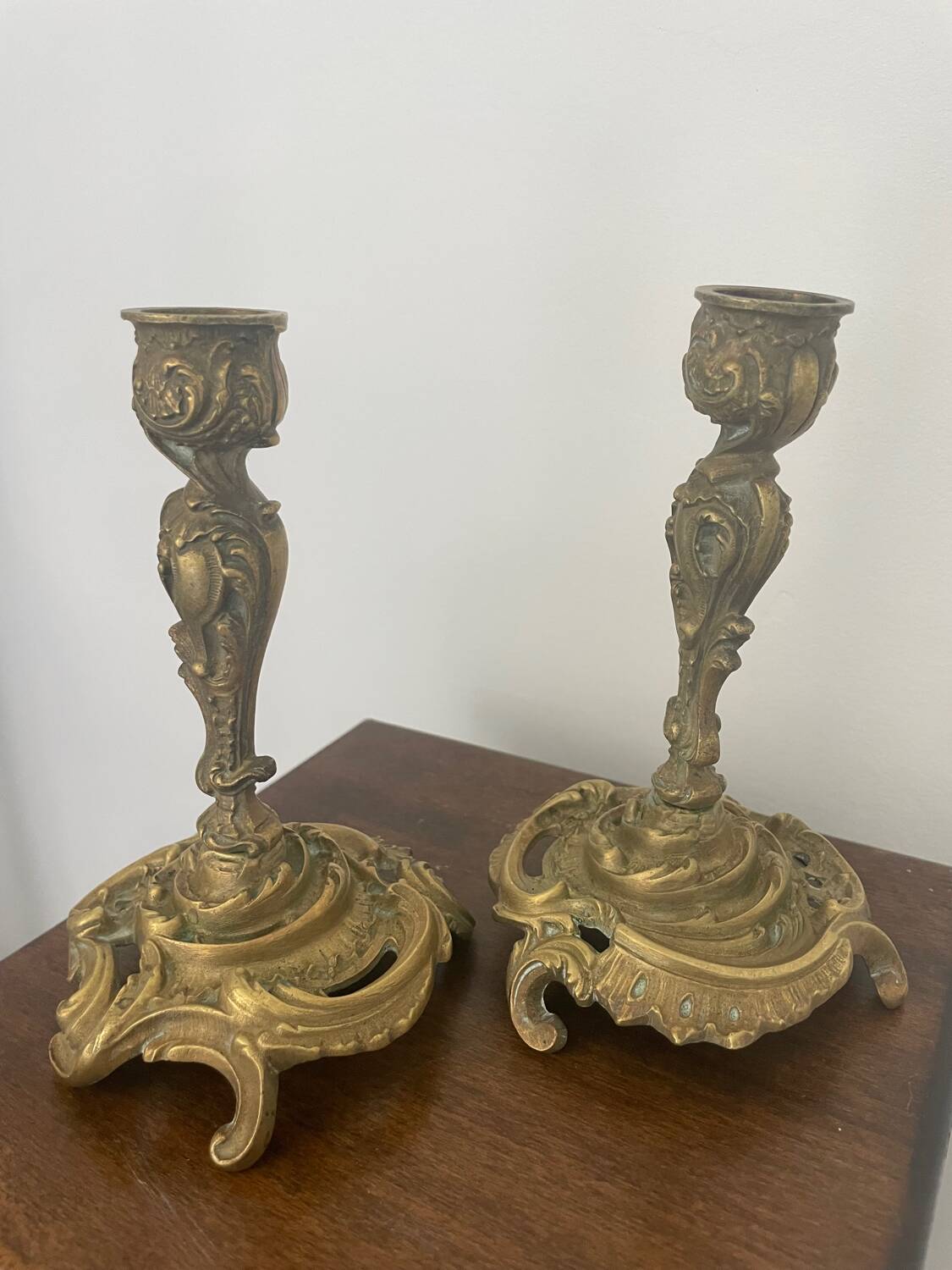 Pair of Louis XV style gilt bronze candlesticks