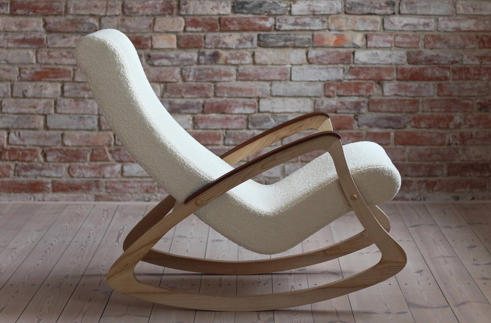 Mid Century Modern Vintage Rocking Chair, Czechoslovakia, 1950s, Reupholstered