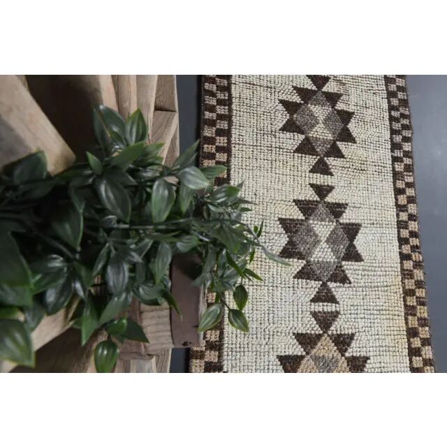 1970s Vintage Turkish Oushak Diamond Wool Runner 83x343