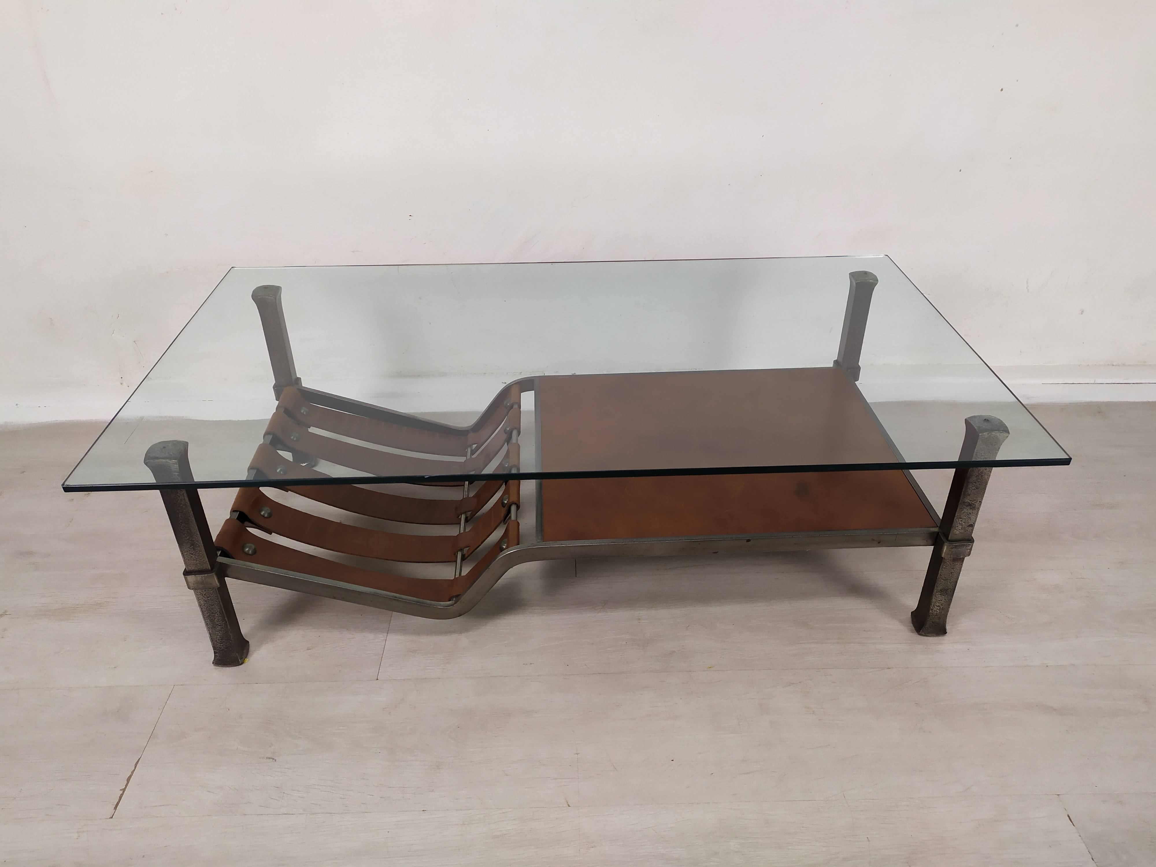 Iron and leather coffee table