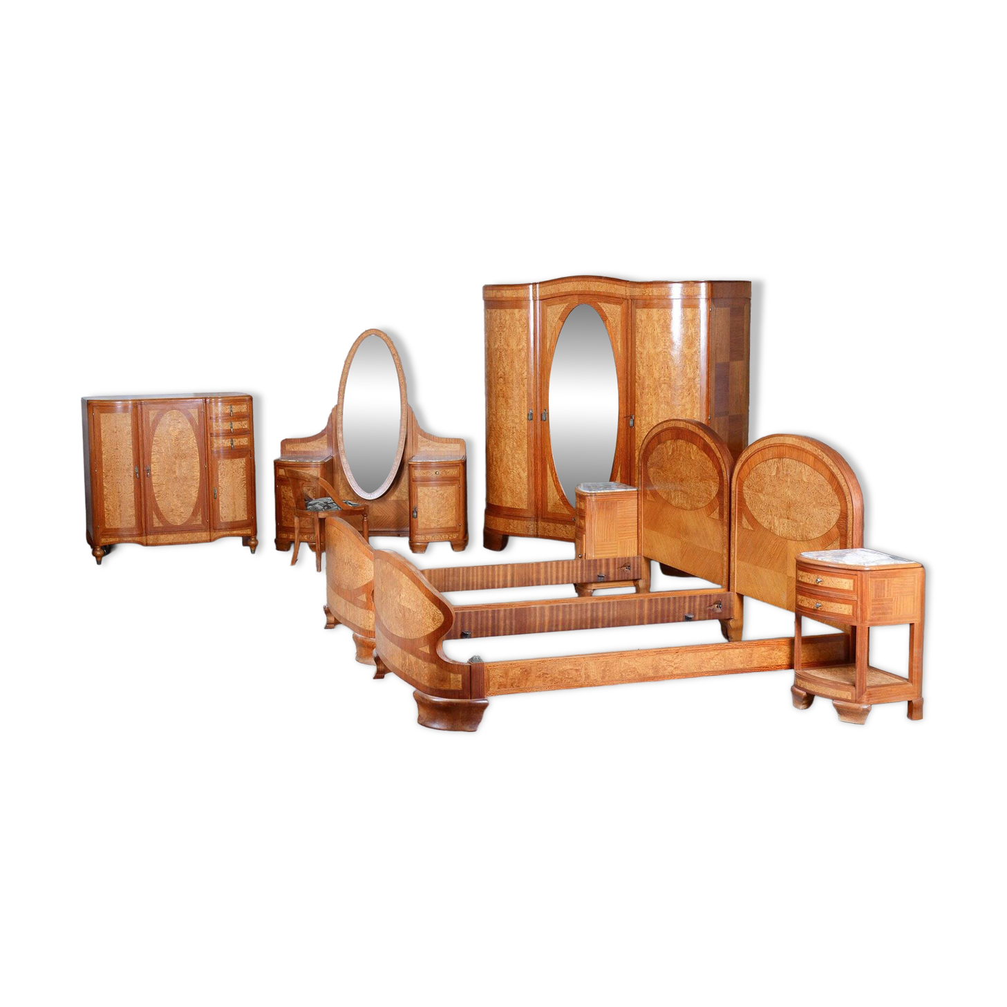 Art Deco Bedroom Suite from Louis Majorelle, Fance, 1930s, Set of 8
