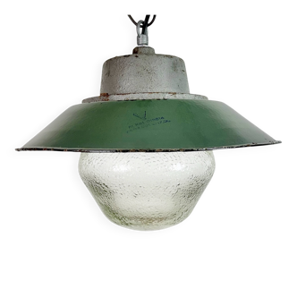 Green Enamel and Cast Iron Industrial Pendant Lamp, 1960s